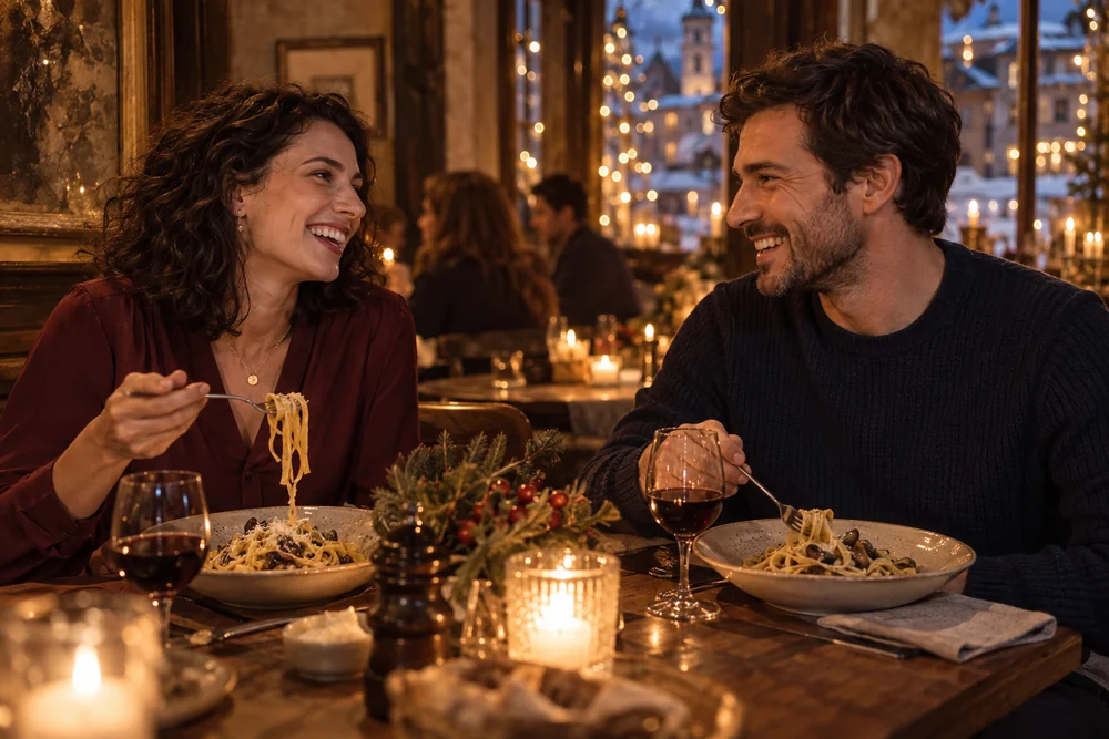 Friends enjoying an evening together at a restaurant.